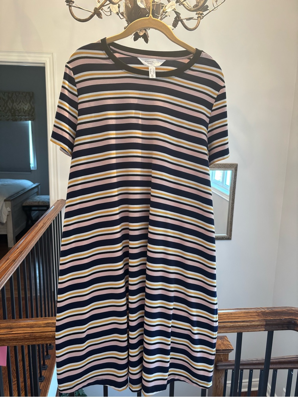 Addition Elle Navy, Pink & Cream Striped Short-Sleeve Mini Dress